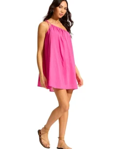 Seafolly Rio One Shoulder Mini Dress Hot Pink