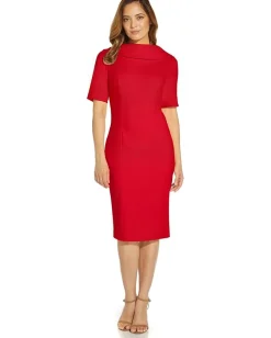 Women Adrianna Papell Roll Neck Sheath Collar Dress w/V-Back