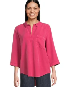 Mod-o-doc Roll Tab Sleeve Patch Pocket Tunic Electric Berry Outlet