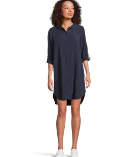 Mod-o-doc Roll Up Long Sleeve Shirt Dress Navy Licorice Clearance