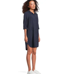 Mod-o-doc Roll Up Long Sleeve Shirt Dress Navy Licorice Clearance