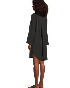 Mod-o-doc Roll-up Long Sleeve Shirt Dress Black New