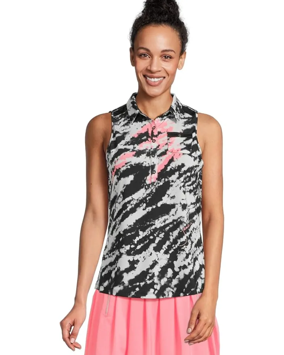 Jamie Sadock Rorschach Print Full Button-up Front Sleeveless Top Flamingo Pink Best