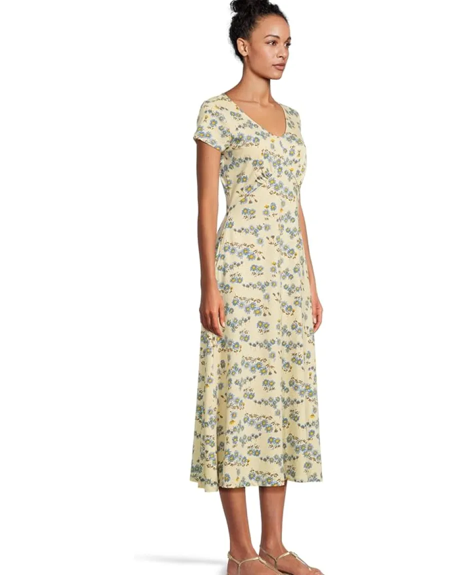 Toad&Co Rose Midi Short Sleeve Dress Barley Daisy Print Online