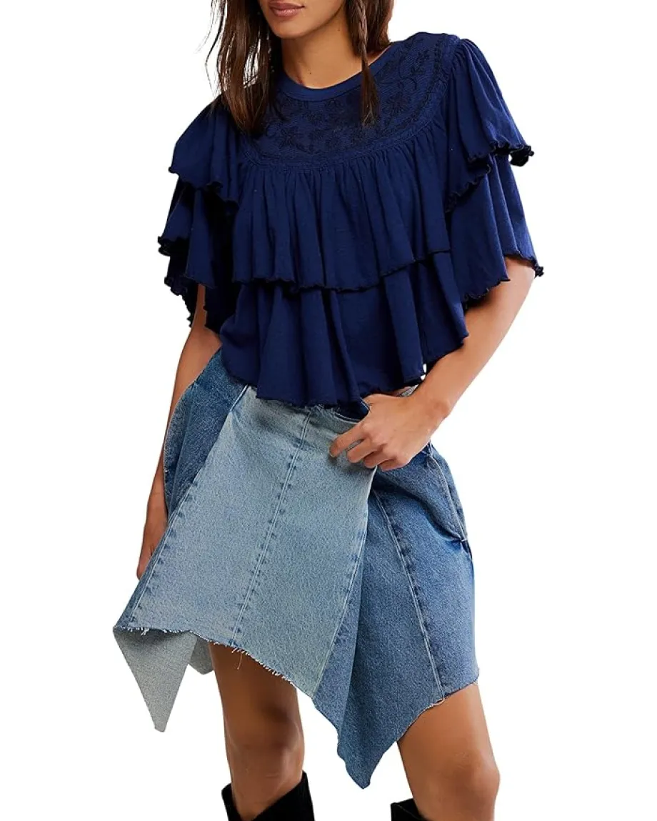 Free People Rose Party Tee Peacoat Outlet