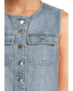 Women Madewell Round Neck Button Denim Shell In