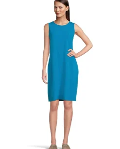 Eileen Fisher Round Neck Knee Length Dress Oahu Blue Outlet