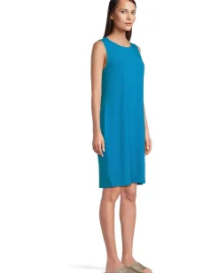 Eileen Fisher Round Neck Knee Length Dress Oahu Blue Outlet