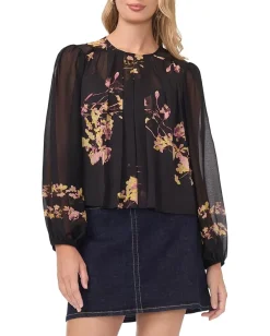 Vince Camuto Round Neck Shirring Front Long Rich Black Clearance