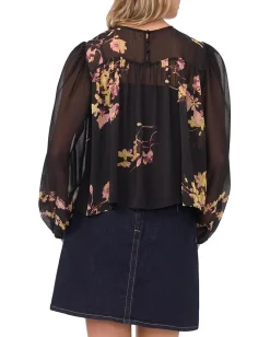 Vince Camuto Round Neck Shirring Front Long Rich Black Clearance