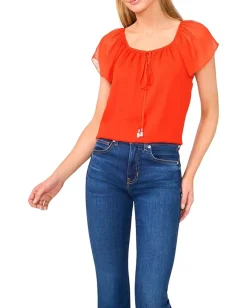 Women CeCe Round Neckline Flutter Slv Top