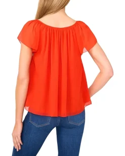 Women CeCe Round Neckline Flutter Slv Top
