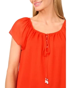 Women CeCe Round Neckline Flutter Slv Top
