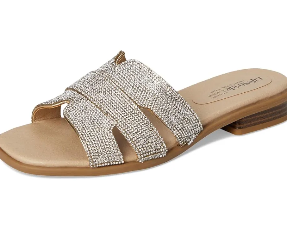 LifeStride Royalty Bling Slide Sandals Gold Metallic New