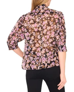 Women CeCe Ruched Sleeve Hidden Placket Blouse