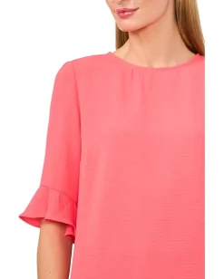 CeCe Ruffle Cuff Crew Neck Blouse Calypso Coral Online
