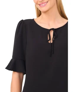 Women CeCe Ruffle Cuff Split Tie Neck Top