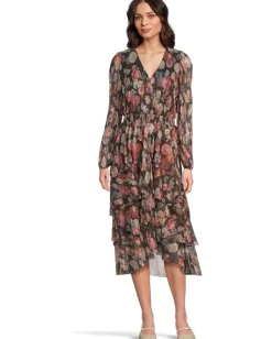 Vince Camuto Ruffle Midi Dress Rich Black New