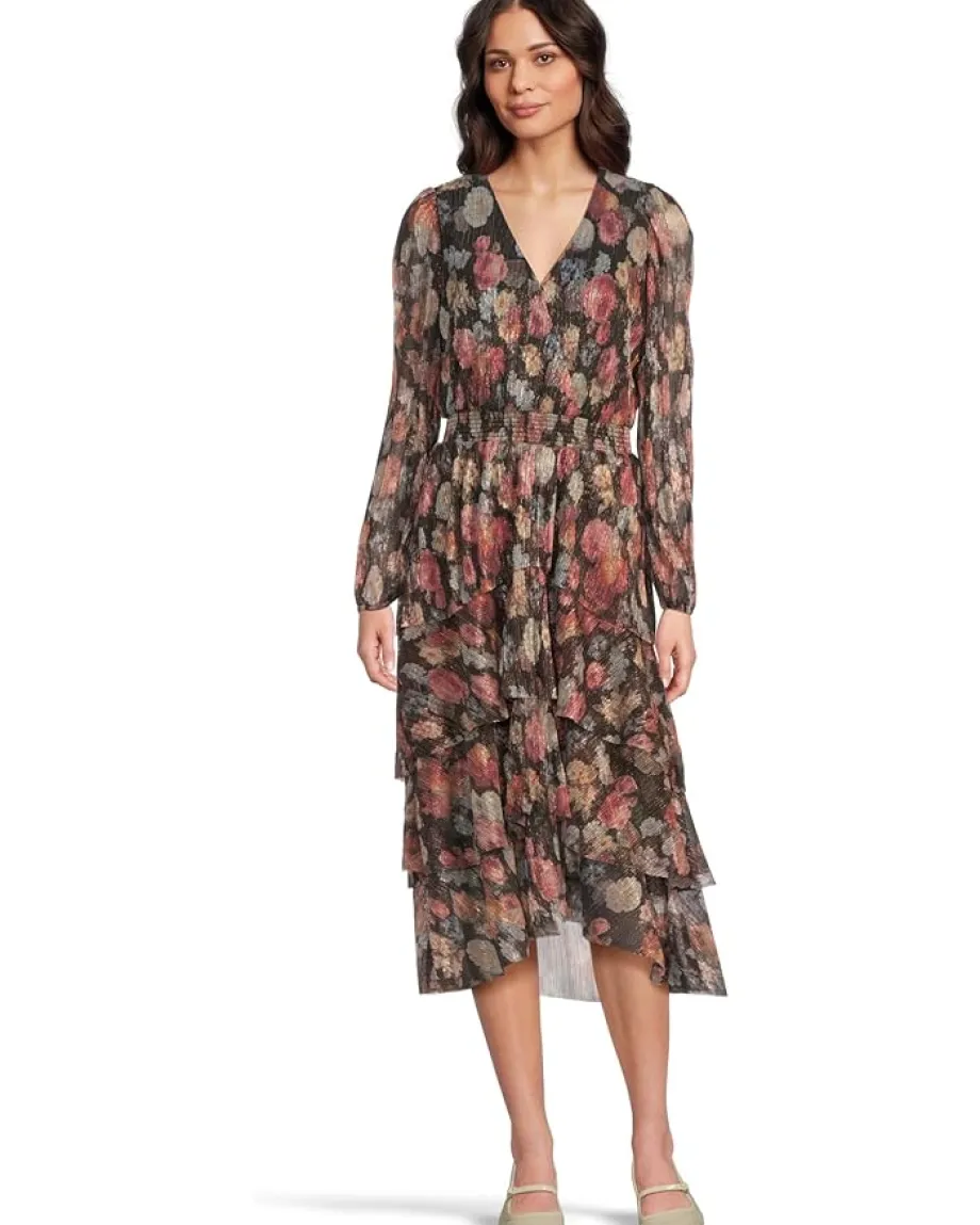 Vince Camuto Ruffle Midi Dress Rich Black New