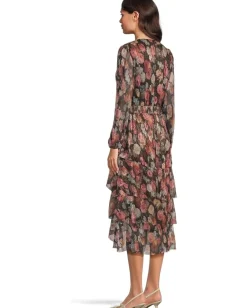 Vince Camuto Ruffle Midi Dress Rich Black New