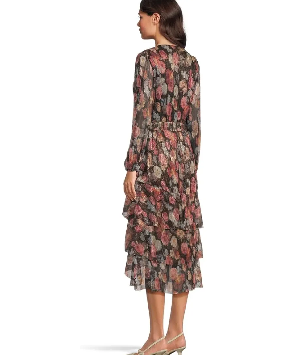 Vince Camuto Ruffle Midi Dress Rich Black New