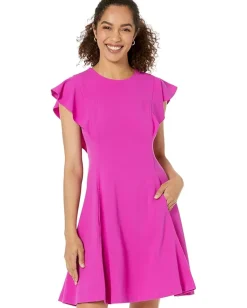 Women DKNY Ruffle Sleeve Fit-and-Flare Dress