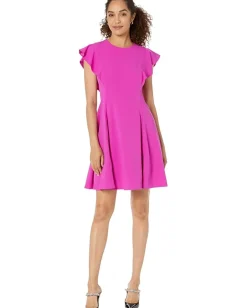 Women DKNY Ruffle Sleeve Fit-and-Flare Dress