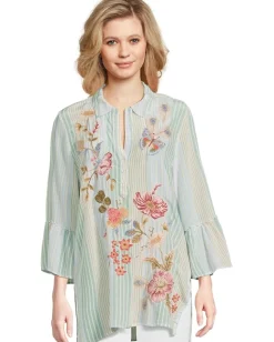Women Johnny Was Ruffle Sleeve Henley Tunic - Florrie