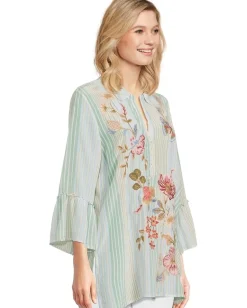 Women Johnny Was Ruffle Sleeve Henley Tunic - Florrie