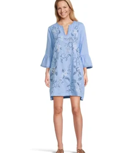 Johnny Was Ruffle Sleeve Linen Dress Della Robbia Blue