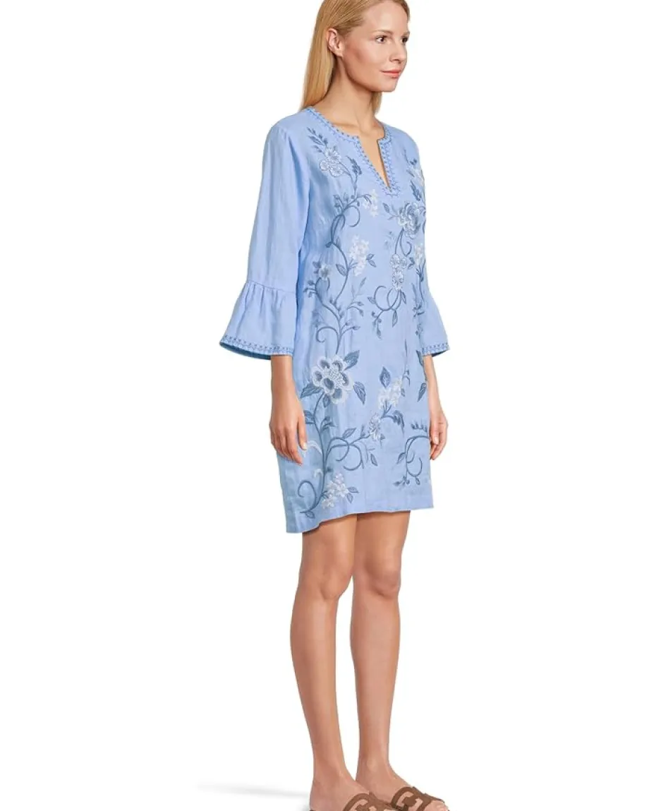Johnny Was Ruffle Sleeve Linen Dress Della Robbia Blue