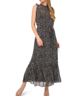 CeCe Ruffle Tie Waist Midi Dress Rich Black