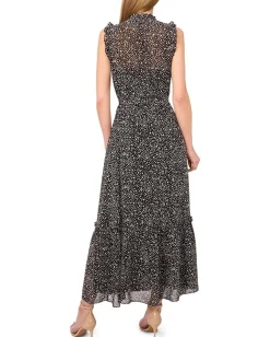 CeCe Ruffle Tie Waist Midi Dress Rich Black