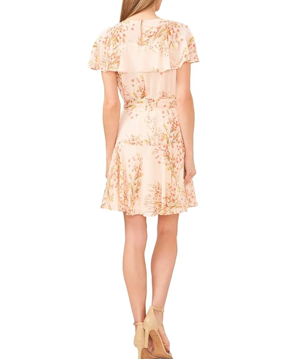 Women CeCe Ruffle Yoke Waist Tie Dress