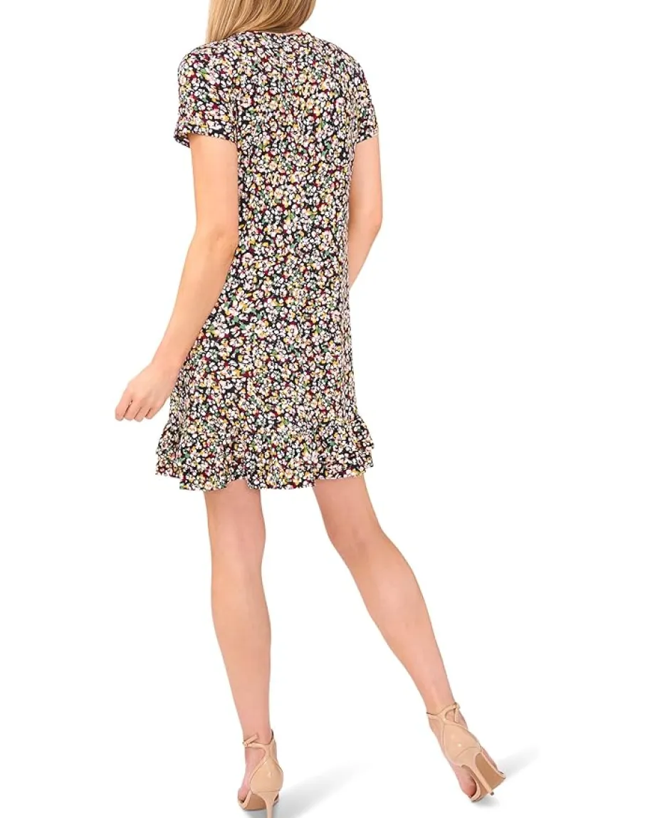 CeCe Ruffled Hem V-neck Knit Dress Rich Black Clearance