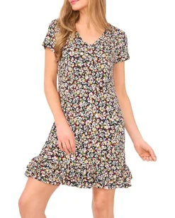 CeCe Ruffled Hem V-neck Knit Dress Rich Black Clearance