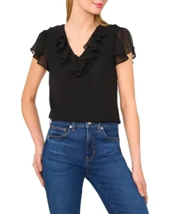 Women CeCe Ruffled V Neck Top