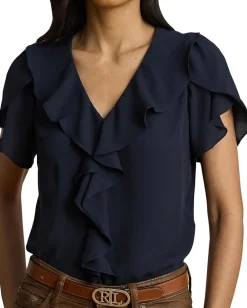 Lauren Ralph Lauren Ruffle-Trim Georgette Blouse Lauren Navy New