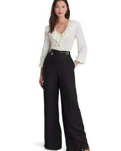 Women Lauren Ralph Lauren Ruffle-Trim Jersey Tie-Neck Top