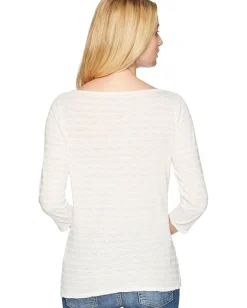 Women Three Dots Saguaro Stripe 3/4 Sleeve British T-Shirt