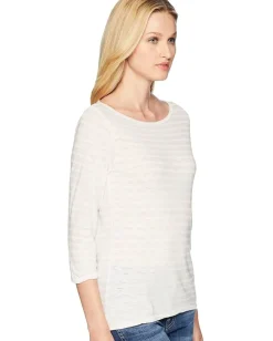 Women Three Dots Saguaro Stripe 3/4 Sleeve British T-Shirt