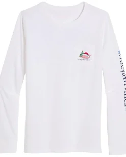 Vineyard Vines Santa Whale Icon Whale Fill Long-sleeve Pocket Tee White New