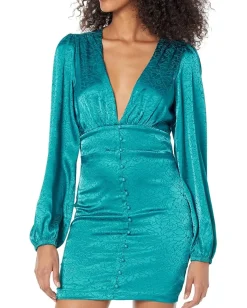 Women Bebe Satin Button-Up Jacquard Dress