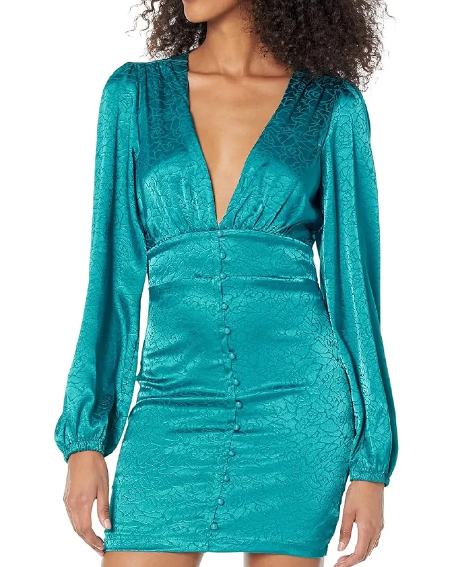 Women Bebe Satin Button-Up Jacquard Dress