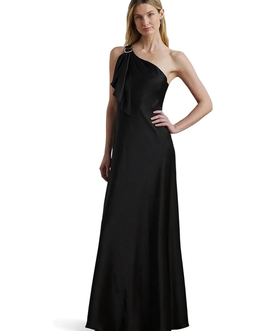 Lauren Ralph Lauren Satin Charmeuse One Shoulder Gown Black Online