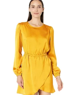 MICHAEL Michael Kors Satin Long Sleeve Flounce Dress Marigold Best