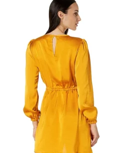 MICHAEL Michael Kors Satin Long Sleeve Flounce Dress Marigold Best