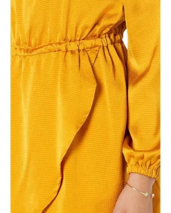 MICHAEL Michael Kors Satin Long Sleeve Flounce Dress Marigold Best