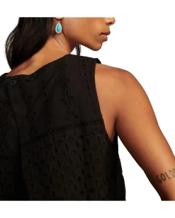 Lucky Brand Schiffli Sleeveless Top Meteorite Clearance