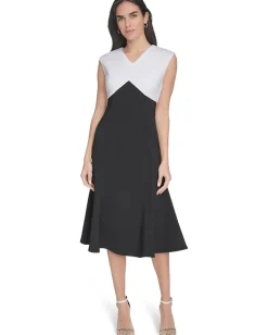 Calvin Klein Scuba Color Block A-Line Black White